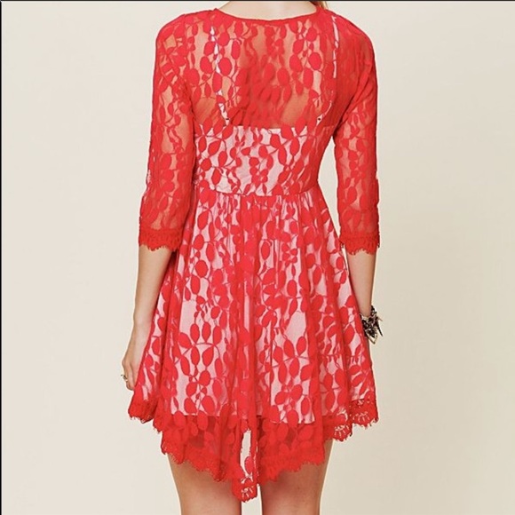 Free People Red Lace Dress-a7 - Picture 2 of 8